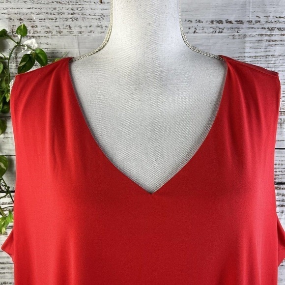 Susan Graver Dress Large Pet Fire Orange Lagenlook Layered Knee Stretch Cocktail - Picture 6 of 13